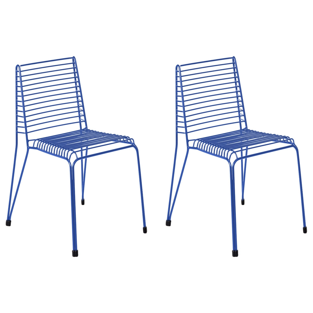 Set di 2 sedie da giardino con telaio in acciaio blu impilabili da esterno per patio stile moderno