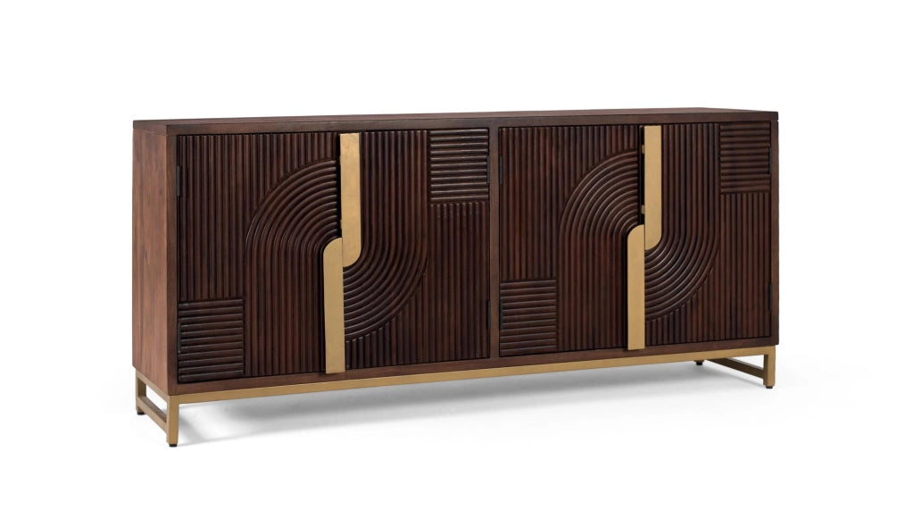 Credenza in legno massello con quattro ante e dettagli dorati