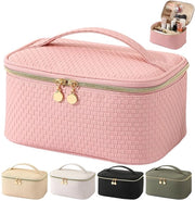 Borsa da toilette per donne, borsa da viaggio impermeabile, borsa da trucco in PU pelle, borsa da trucco grande con spazzola, organizzatore di toilette, borsa da trucco portatile (rosa chiaro)