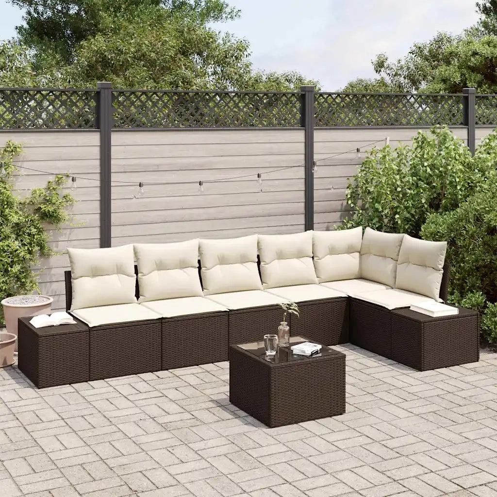 Set Divano da Giardino Marrone e Crema polyrattan