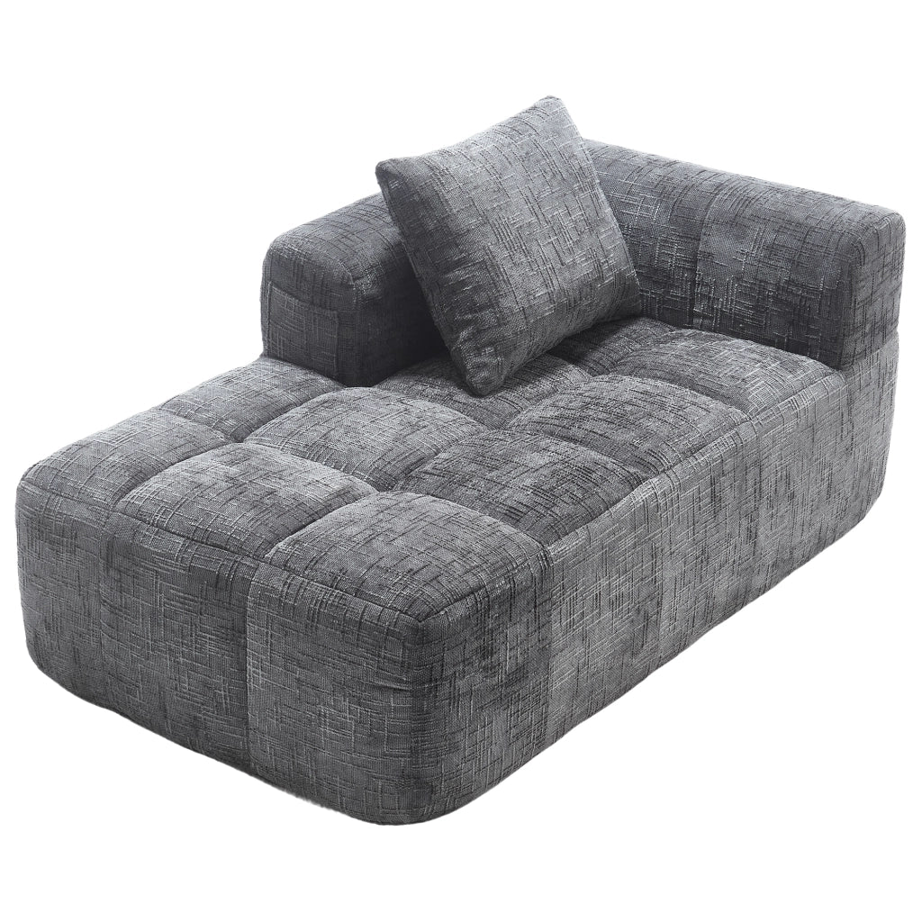 Divano Chaise Longue con Tasche Laterali e Cuscino; Seduta Morbida a Rimbalzo Rapido; in Ciniglia; Grigio; 158 × 90 × 60 cm
