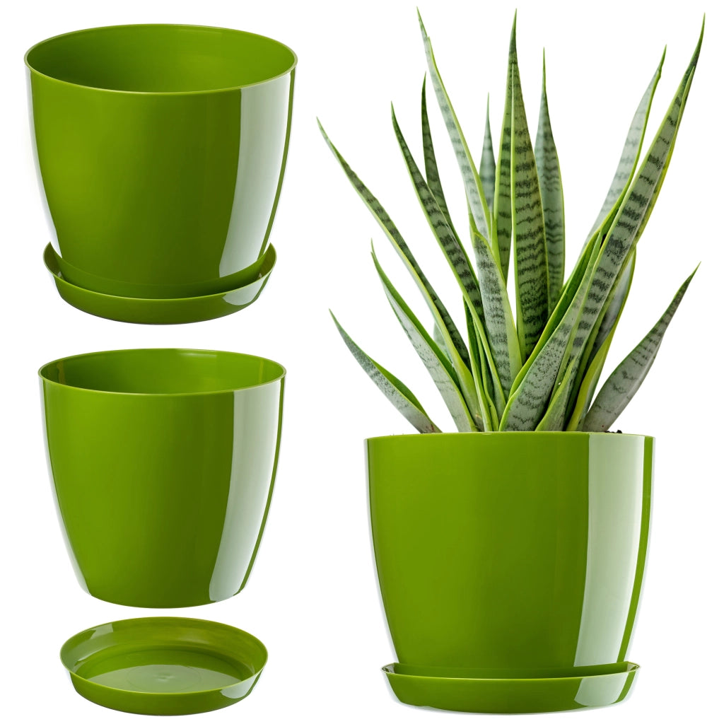 Vaso da fiori KADAX con sottovaso e coperchio in plastica, 12 cm, verde.