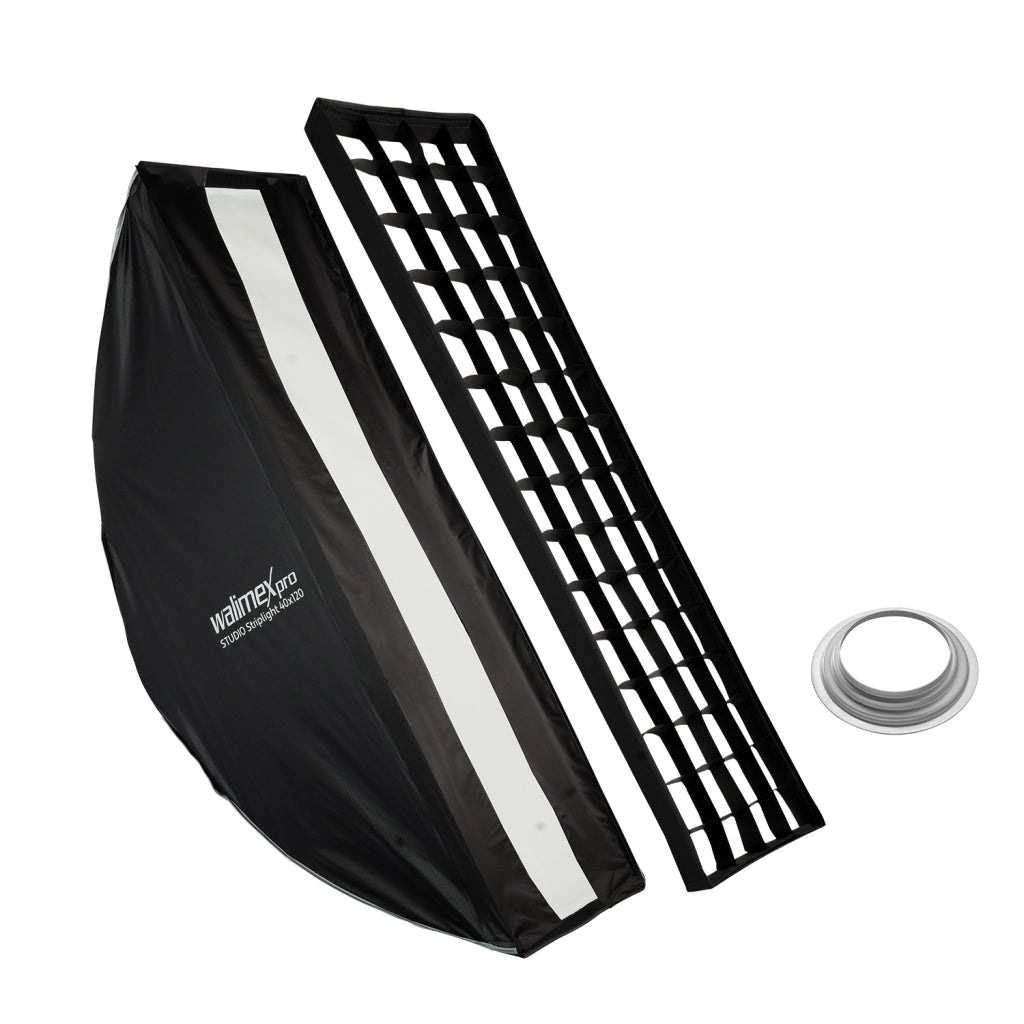 Studio Striplight Softbox 40x120cm + adattatore softbox per Hensel Expert, ruotabile a 360°, facile da montare grazie alla funzione ombrello, include griglia, maschera