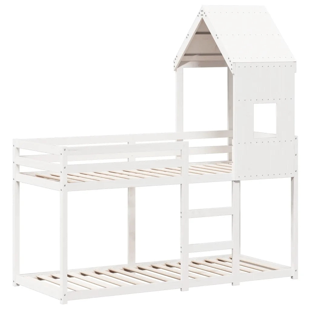 Letto singolo | Letto per adulti | Letto a Castello con Tetto Bianco 80x200 cm Legno Massello Pino
