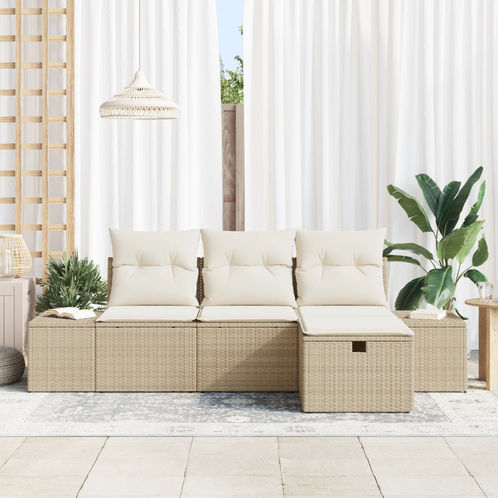 Set da giardino 4 pezzi con cuscini Beige Polirattan
