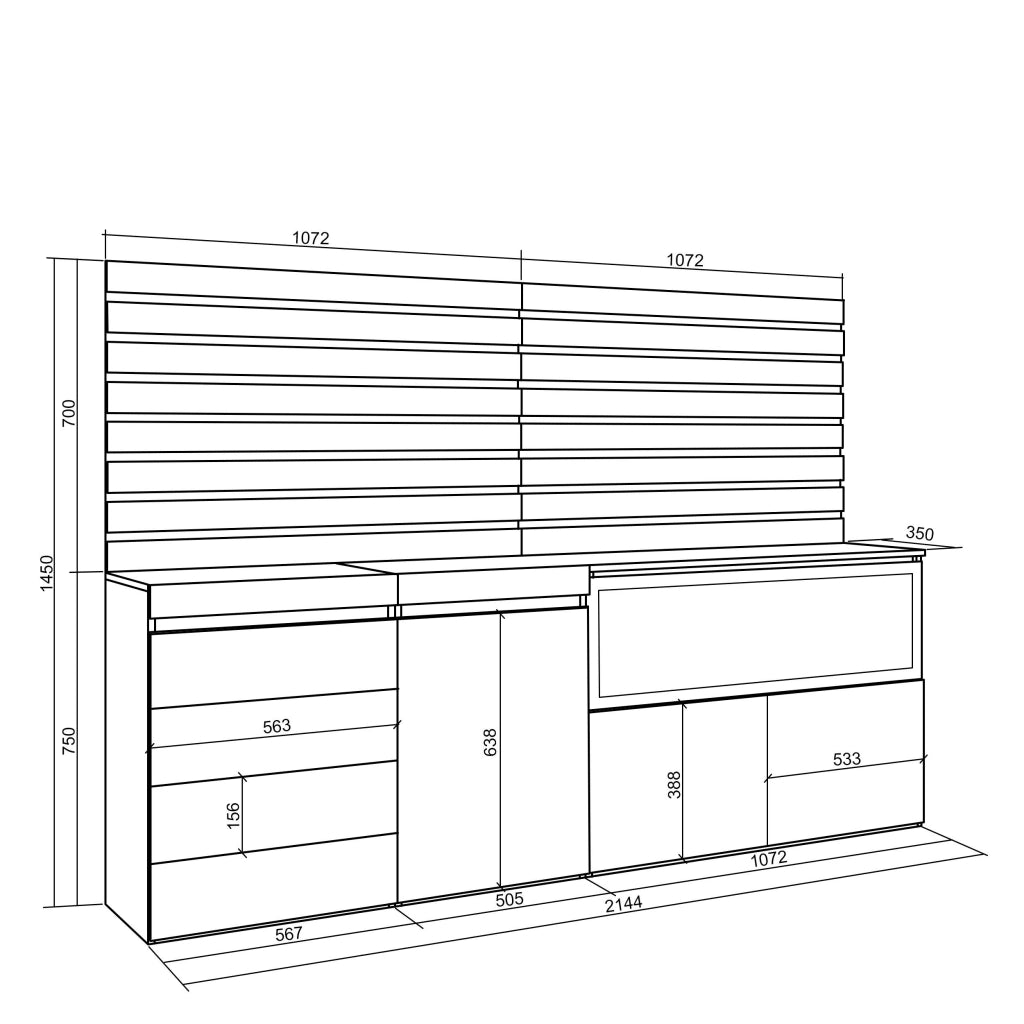 Credenza, 214x35x145cm, Camera da letto, Camino elettrico XXL, Cassettiera, Bianco RF3414