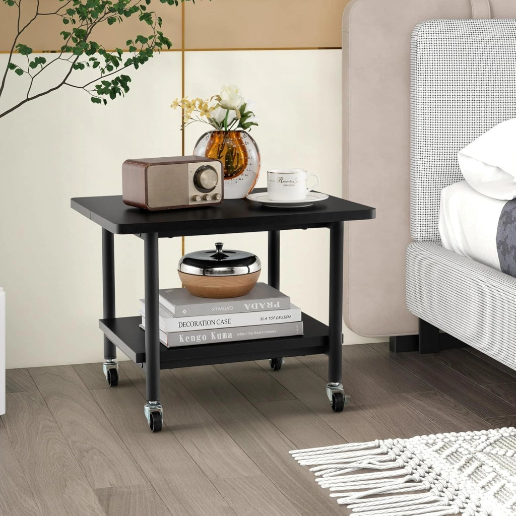 Supporto per Stampante, Carrello Stampante con Ruote Girevoli a 360⁰, Design Rimovibile, Superficie Ampia e Liscia, di Legno e Acciaio, 49 x 40 x 37 cm (Nero)