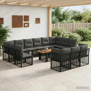 Set Divano da Giardino 14 pz Nero e Grigio scuro polyrattan 3437923