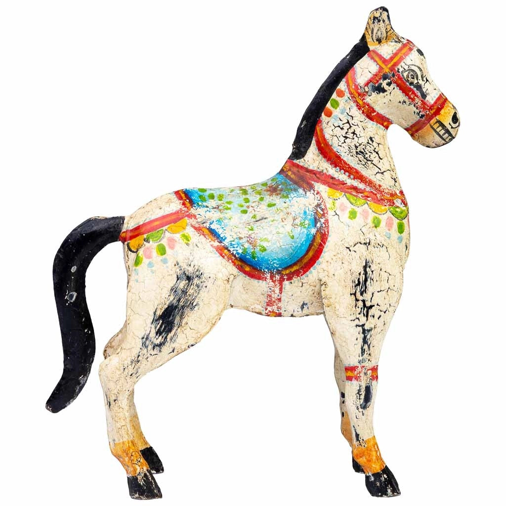 Cavallo decorativo in metallo verniciato invecchiato 31x9x34