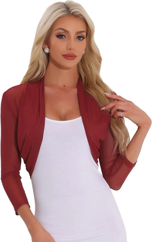 Bolero con Maniche Lunghe per Donne in Rosso Scuro - Taglia XL