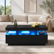 Tavolino da caffè nero con 2 cassetti e LED, 100x50x45 cm