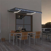 Tenda da Sole Retrattile Manuale con LED-Tenda parasole per Patio 350x250cm Blu e Bianca