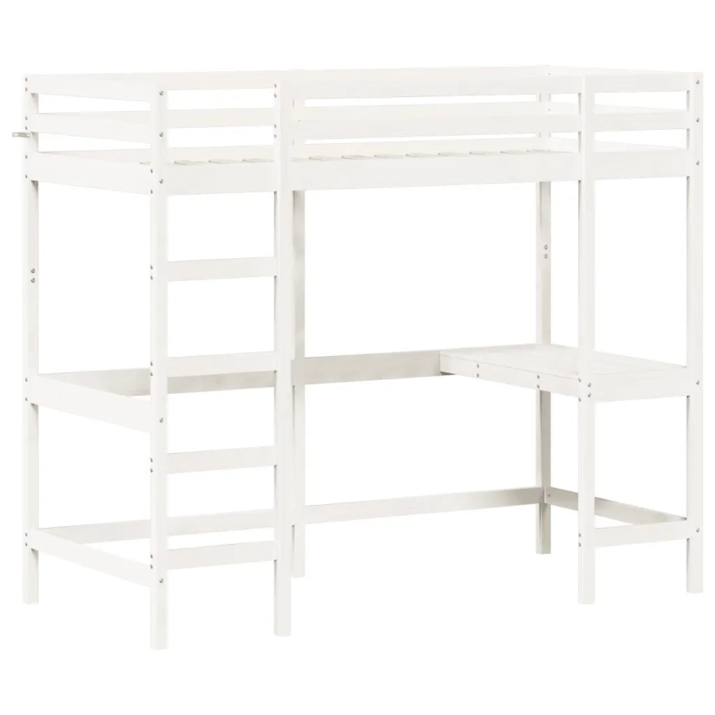 Letto Soppalco con Scrivania Bianco 90x190 cm Massello Pinocod mxl 134857