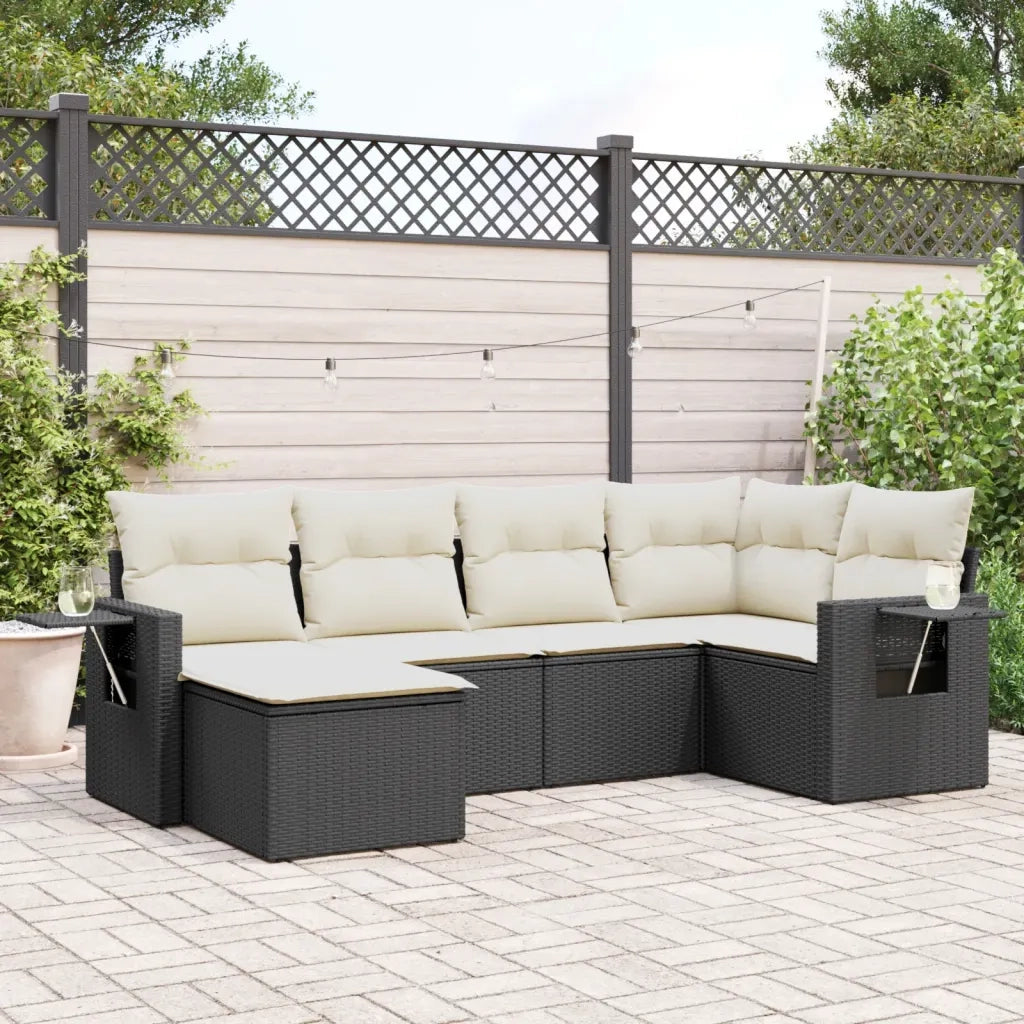 Set Divano da Giardino 6 pz con Cuscini Nero in Polyrattancod mxl 112398