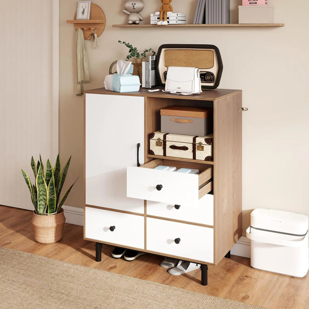 Cassettiera con 4 cassetti, credenza da cucina con piano e vano aperto, credenza da cucina, in legno, 80 x 45,5 x 97,5 cm