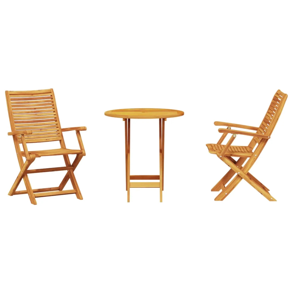 Set Bistro Pieghevole 3 pz | Set Salotto da Giardino Marrone Legno di Acacia Massello