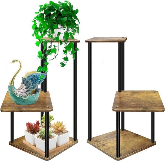 Pianta a tre piani in metallo e legno, vaso per piante angolare, contenitore per piante multiple, per interni ed esterni, per balcone e studio esterno