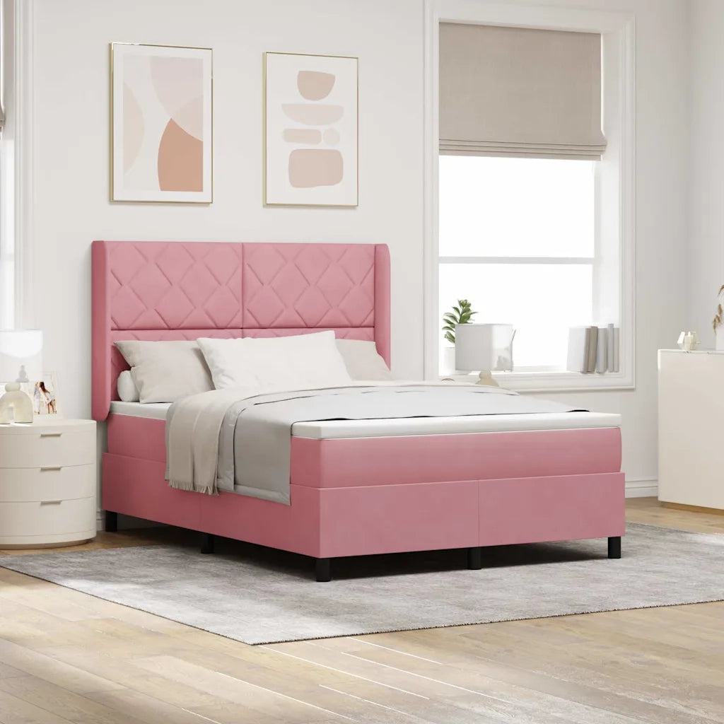 Letto con Box Springs LED e Materasso Rosa 140 x 190 cm Velluto 3343921