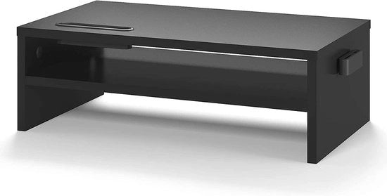 Stand per monitor in legno con supporto per smartphone - Stand per laptop ergonomico per computer e notebook - Gestione cavi - 2 livelli nero