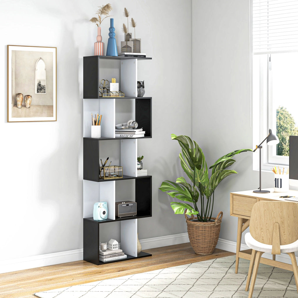 Libreria a 5 livelli a forma di S ¨C zephmum ¨C nero bianco 60x24x184.5