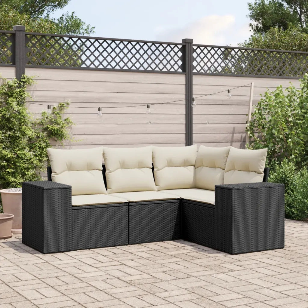 Set Divani da Giardino 4 pz con Cuscini Nero in Polyrattancod mxl 112439