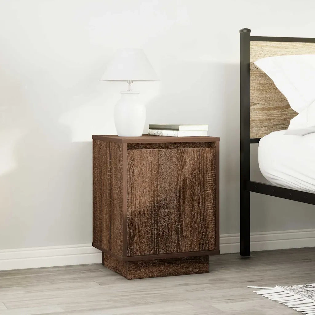 Comodino con Luci LED Rovere Marrone 38x34x50 cm 861277
