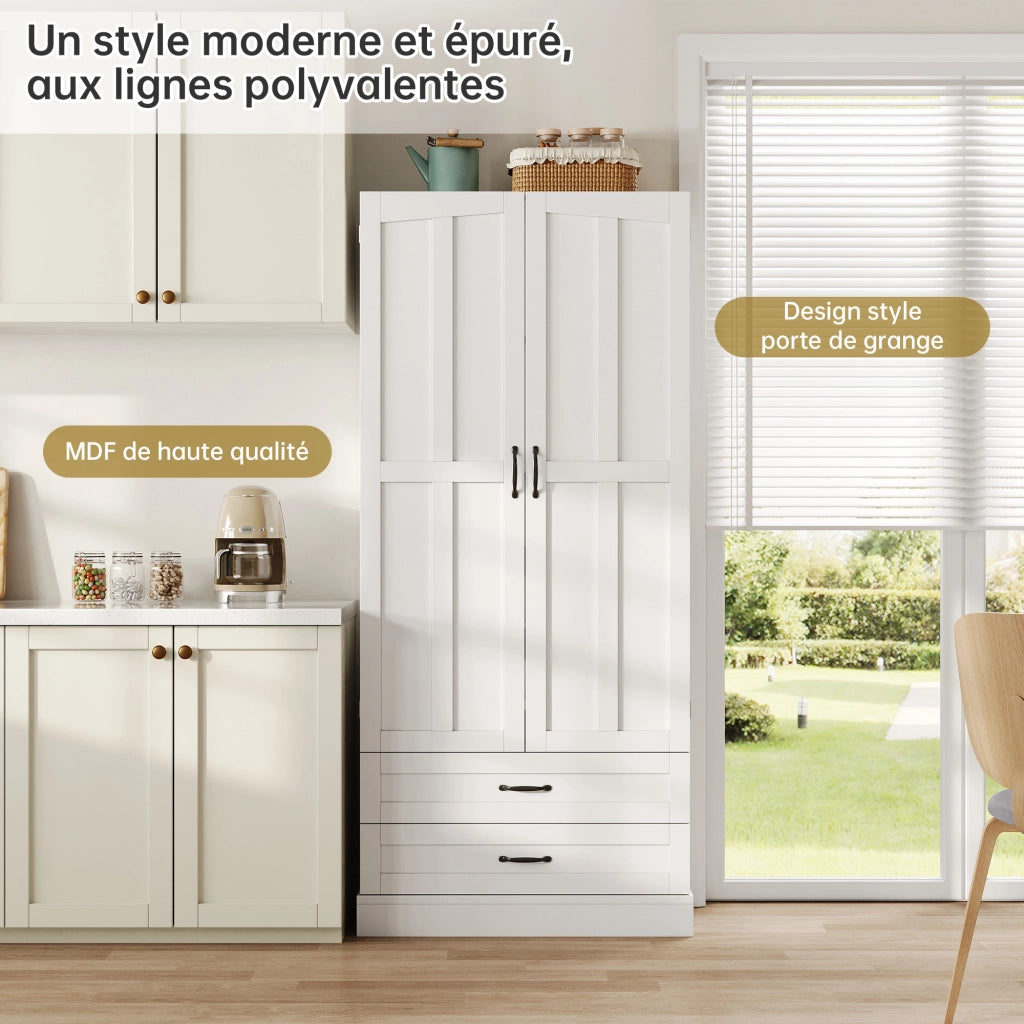 Credenza cucina alta con 3 ripiani estraibili; 2 cassetti e ripiani interni alla porta; per cucina; 180 × 80 × 37.5 cm