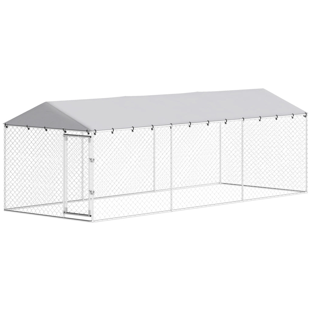 Recinto per Cani da Esterno con Rete Zincata e Serratura. in Acciaio e Tessuto Oxford. 6x2.3x2 m. Argento