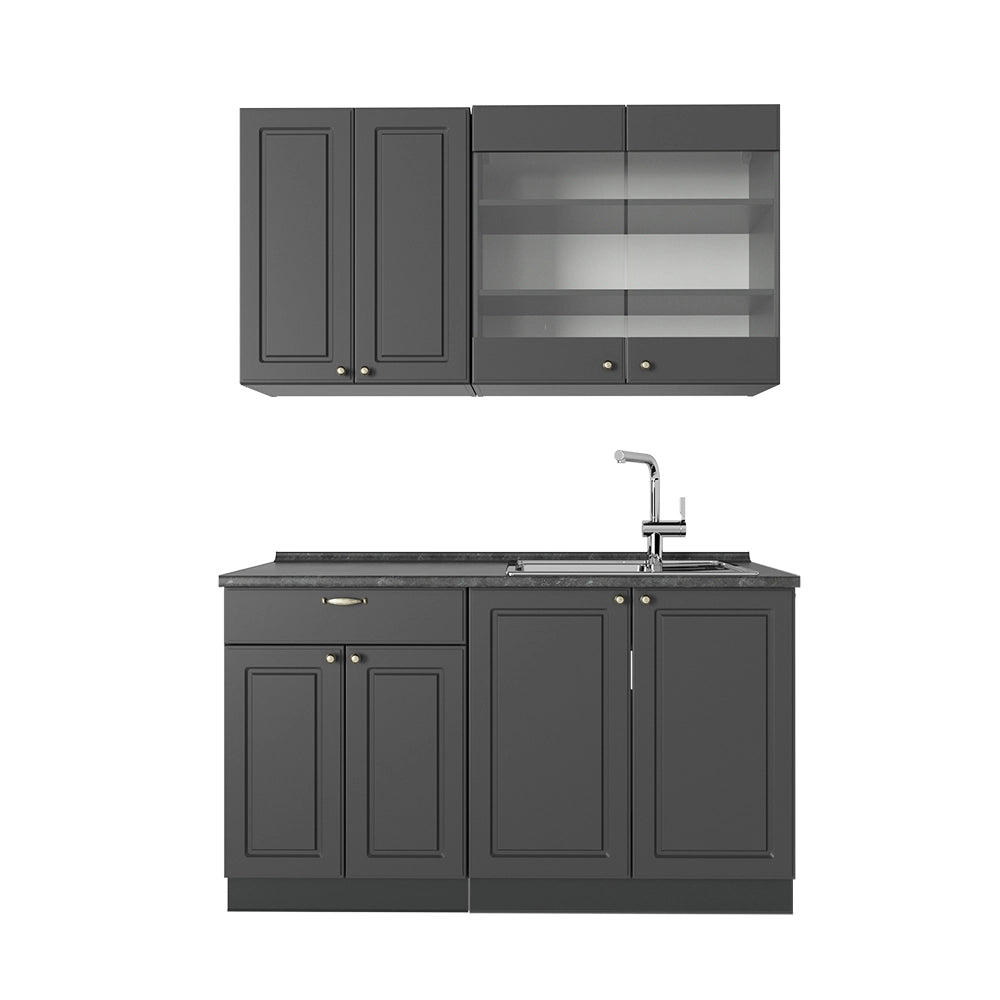 Vicco Cucina monoblocco Landhaus antrazit-oro 140 cm senza piano di lavoro