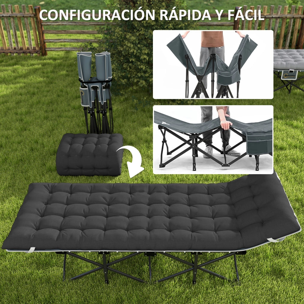 Letto da Campeggio Pieghevole con Materasso e Cuscino ¨C zephmum ¨C 186x68x37 cm Nero