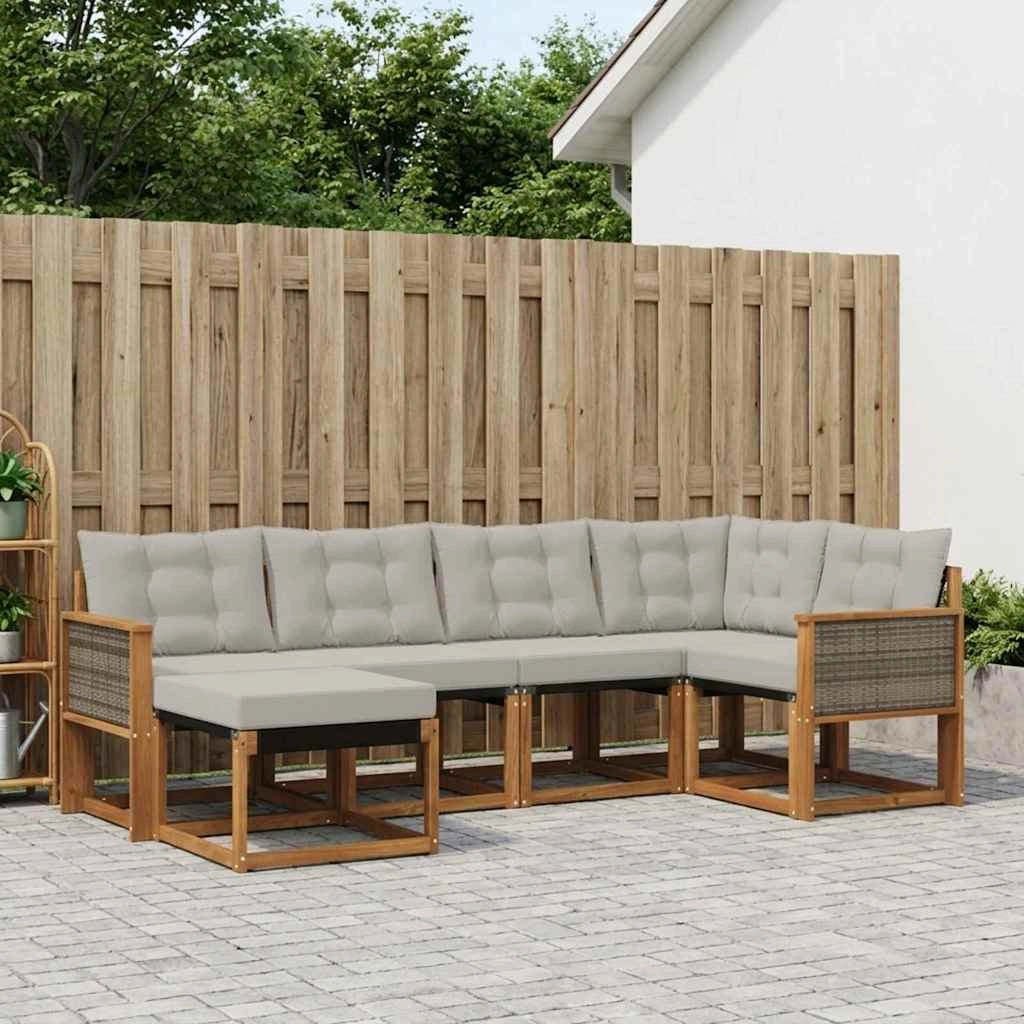 Set di divani da esterno 6 pz Naturale e Grigio Chiaro 3382059