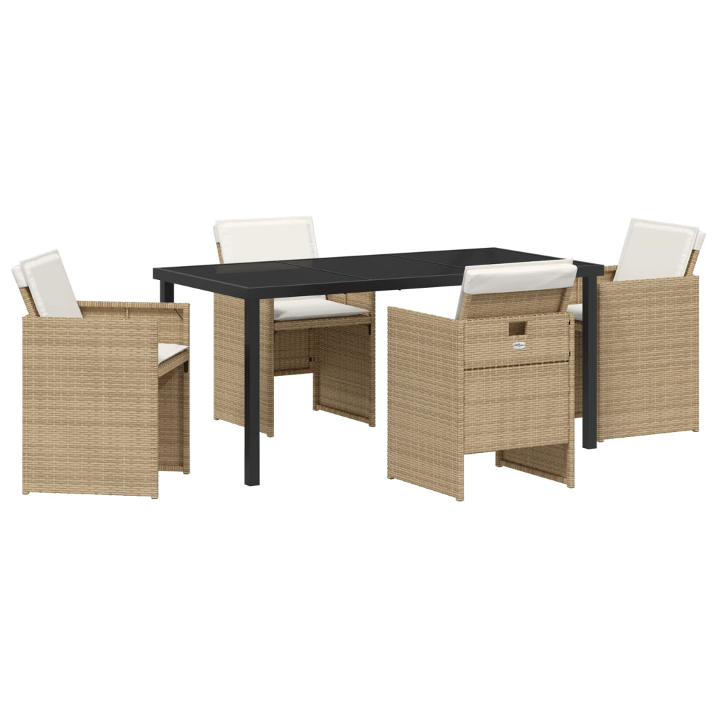 Set pranzo giardino 5 pezzi con cuscini rattan polietilene beige