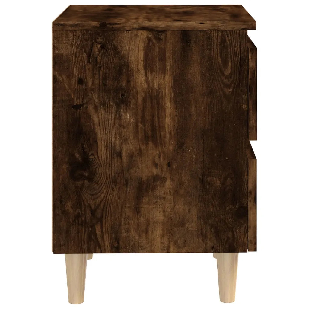 Set di 2 Comodini | Armadio da Notte | Mobiletto da notte con Gambe in Legno Massello Rovere Fumo 40x30x50cm