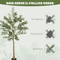 Pianta Artificiale di Olivo Alta 150 cm, Albero Finto con 720 Foglie e 32 Olive, Vaso Incluso