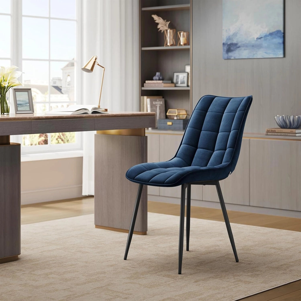 Sedie da Pranzo con Schienale senza Braccioli Sgabello in Velluto per Cucina Blu BH142bl-2