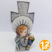 Trade Shop - 12 Bomboniere Croce Comunione Bambino Eucarestia Bianco Ceramica Soprammobile -