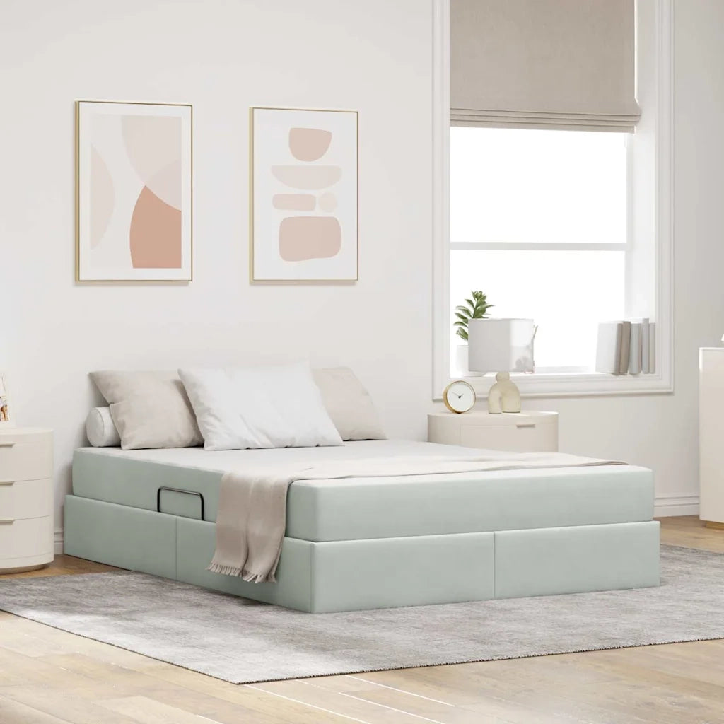 Letto con contenitore e materasso Grigio chiaro 140 x 200 cm
