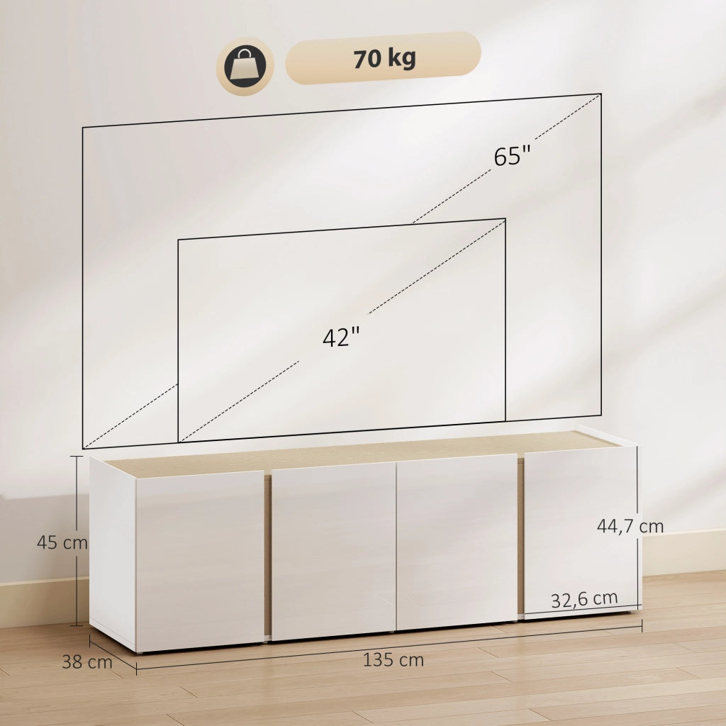 Mobile TV con 4 Ante e Ripiani Regolabili ¨C Xylo ¨C Bianco 135x38x45 cm