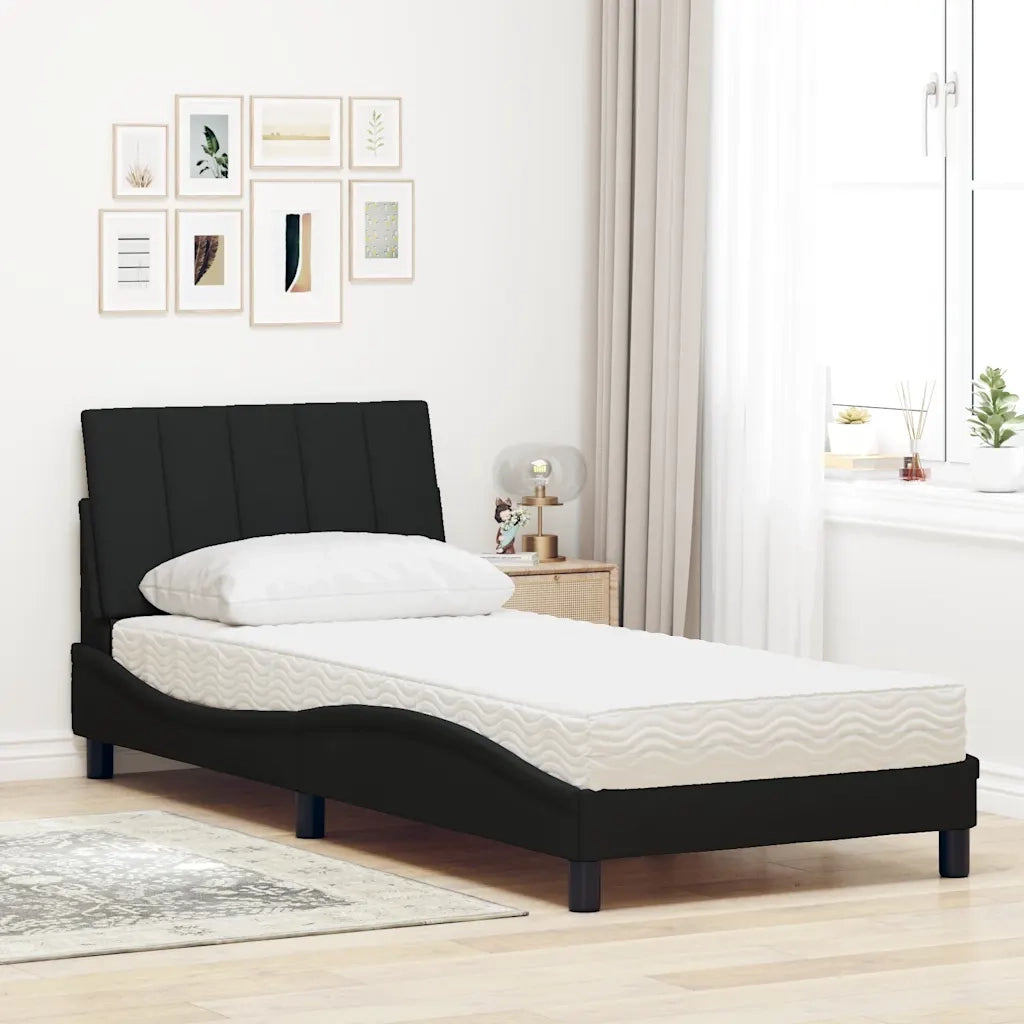 Letto con Materasso-Struttura Letto con Materasso Hanko Nero 90x190 cm in Tessuto