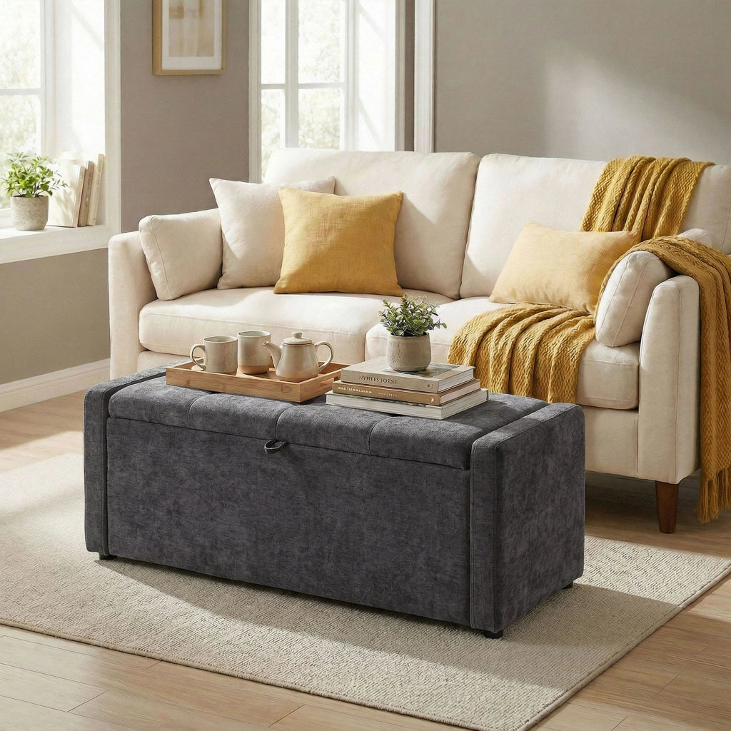 Pouf imbottito con contenitore ¨C zephmum ¨C 122x48x44 cm grigio scuro
