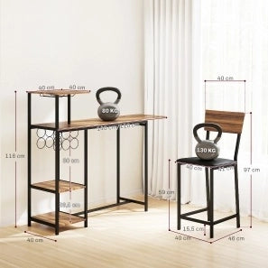 Set tavolo bar allungabile con 2 sgabelli, marrone