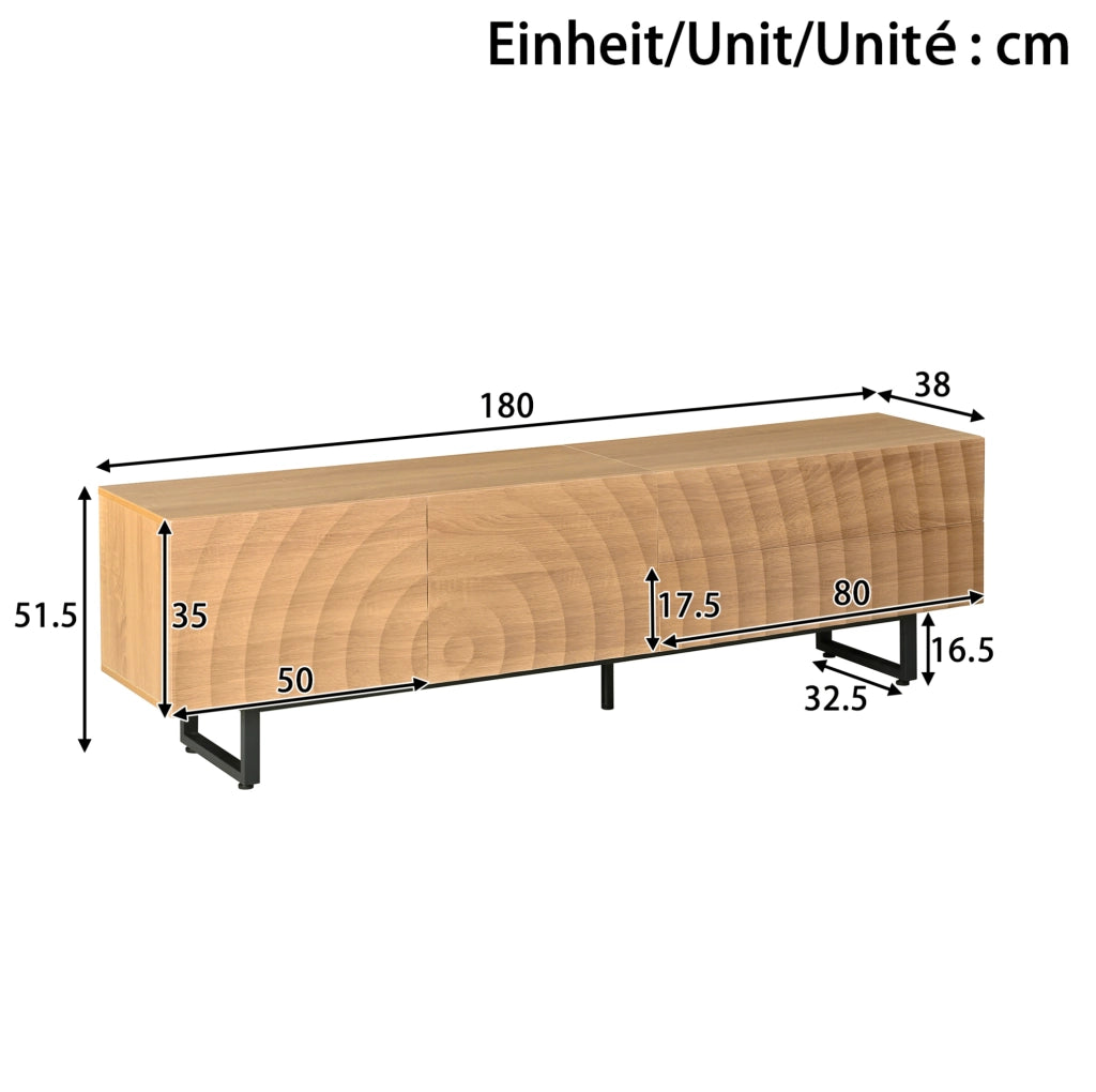 Mobile TV ULEVR 180x38x51,5 cm con 2 ante, 2 cassetti e passacavi, naturale