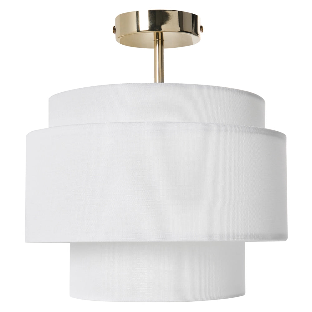 Lampadario con base in metallo bianco sporco e paralume in tessuto a più livelli, stile moderno, per soggiorno e sala da pranzo