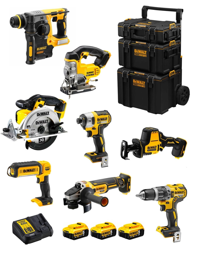 DeWALT Kit DWK804 (DCD796 + DCH273 + DCG405 + DCF887 + DCS331 + DCS369 + DCS391 + DCL050 + 3 x 5,0 Ah + DCB115 + Caddy 3en1)