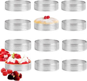 12 pezzi di cerchi per torta, dessert, con fori, forma per crostata, tartelette, crumpet, anelli per torta per feste di compleanno, Natale (8 cm)