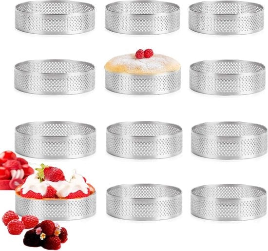 12 pezzi di cerchi per torta, dessert, con fori, forma per crostata, tartelette, crumpet, anelli per torta per feste di compleanno, Natale (8 cm)