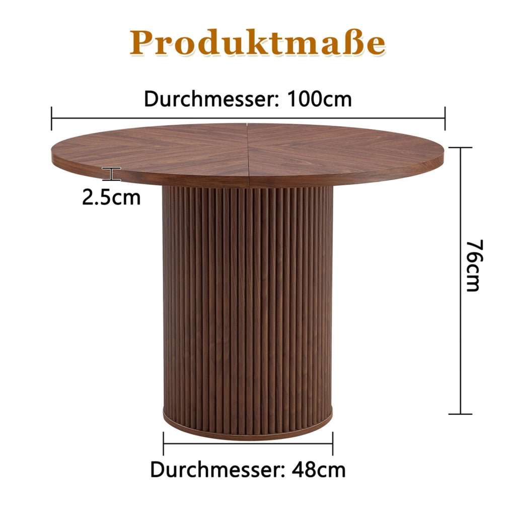 Tavolo da pranzo rotondo 100 cm in MDF effetto noce; altezza 76 cm