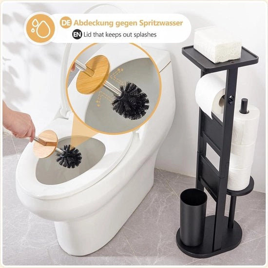 Accessori per bagno in bambù con ripiano per smartphone - set per wc in stile verticale nero