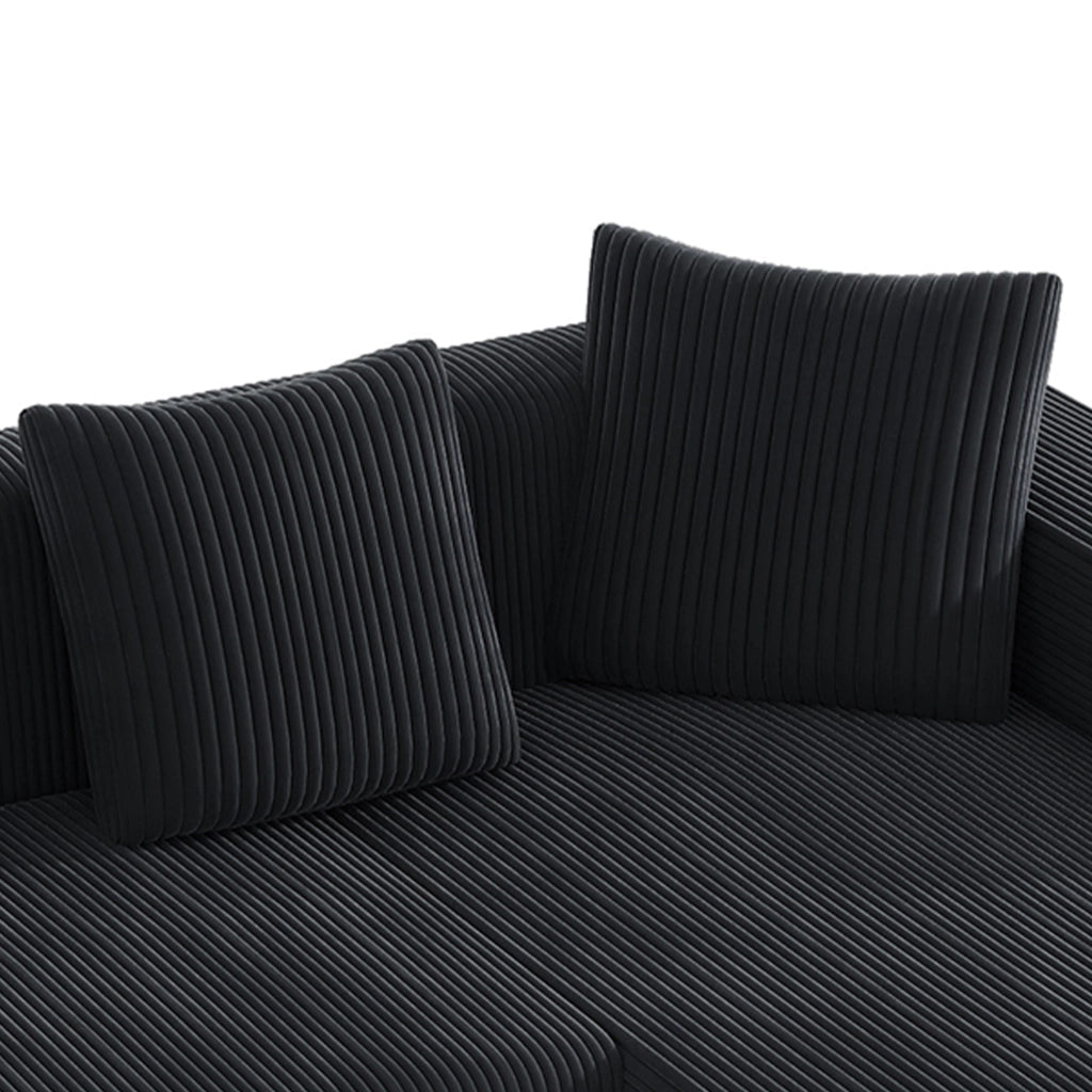 Divano modulare angolare 3 posti con chaise longue e 4 cuscini, seduta profonda, in velluto a coste, Nero