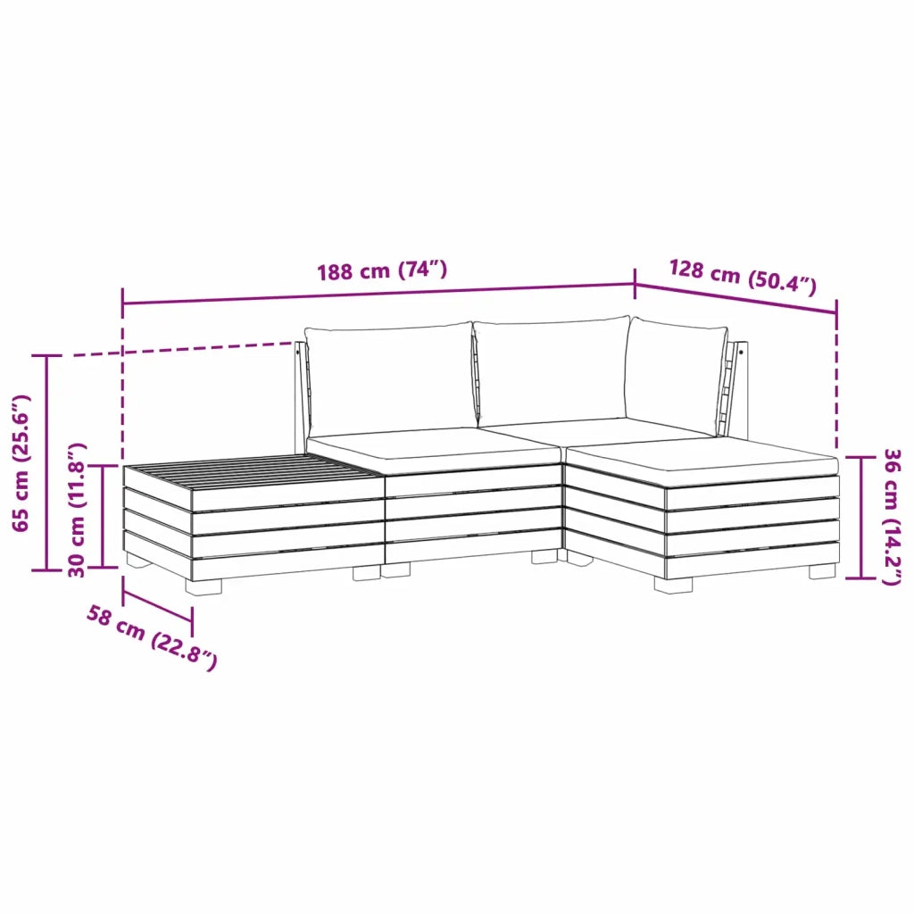 Set di divani da esterno-Sofa da giardino con cuscino 4 Pezzo Marrone 713893